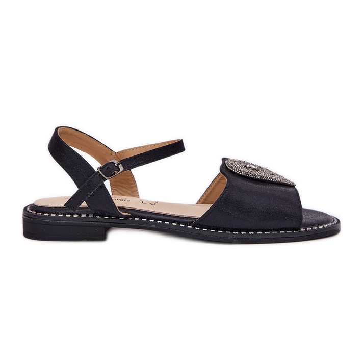 S.Barski Női lapos sarkú szandál díszes S. Barski KV51-098 fekete