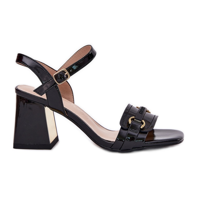 EVento Bőr lakkozott női szandál az oszlopon fekete