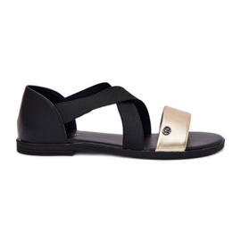 EVento Lapos női szandál rugalmas fekete és arany csíkokkal