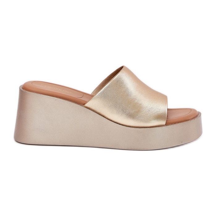 Inna A női papucsok egy ék öko bőr aranyon aranysárga Inna A női papucsok egy ék öko bőr aranyon aranysárga