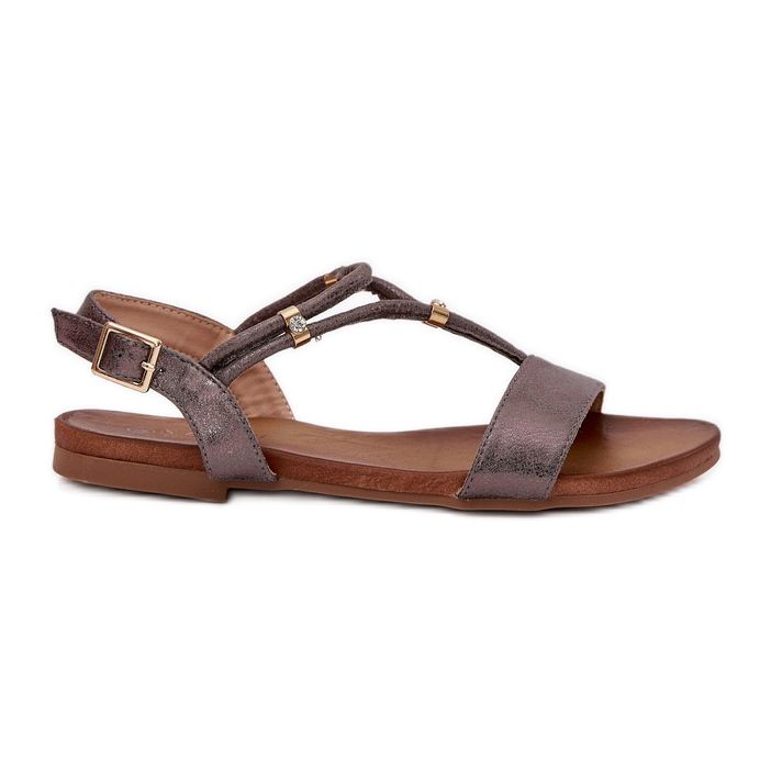 S.Barski Női lapos szandál S. Barski KV51-120 grafitcsíkokkal ezüst