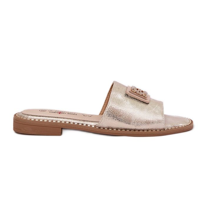 S.Barski Női lapos sarkú papucsok díszítéssel S. barski kv51-089 arany aranysárga