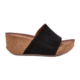 Zazoo 40311 velúr női papucs a parafa ékeken fekete ékek