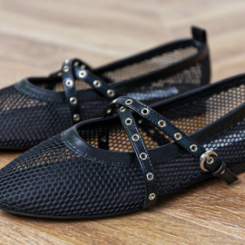 Fekete háló ballerinák dekoratív csatkal