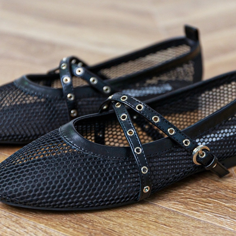 Fekete háló ballerinák dekoratív csatkal