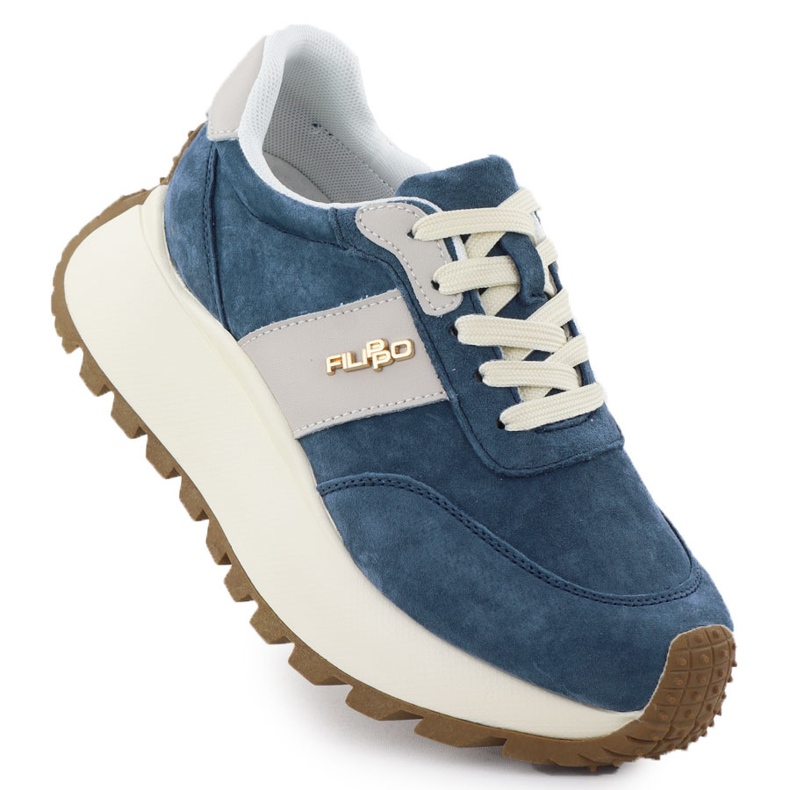 Bőr cipő egy vastag platformon kék filippo dp6785