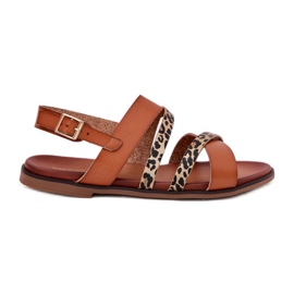 Lapos, fákos női szandál leopárd leopárdokkal Sergio Leone SK086H tevecsíkok barna