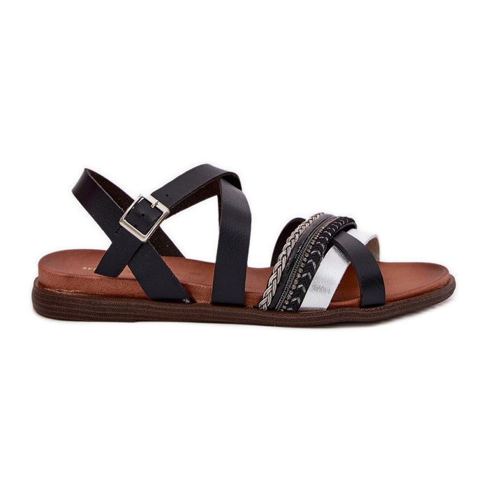 Női lapos szandál Sergio Leone SK087H csíkokkal fekete