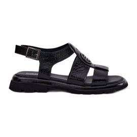Női bőr szandál, dekoratív részletekkel lakni, Artiker 56C0691 fekete Női bőr szandál, dekoratív részletekkel lakni, Artiker 56C0691 fekete