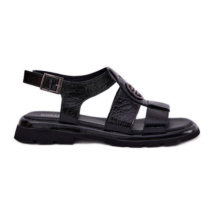 Női bőr szandál, dekoratív részletekkel lakni, Artiker 56C0691 fekete