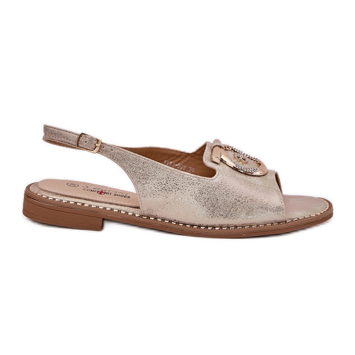 S.Barski Elegáns szandál lapos sarkú dekorációval S. Barski Kv51-003 arany aranysárga