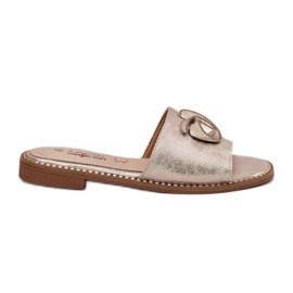 S.Barski Lapos sarkú női papucs dekoratív KV51-007 Zloty részletekkel aranysárga S.Barski Lapos sarkú női papucs dekoratív KV51-007 Zloty részletekkel aranysárga