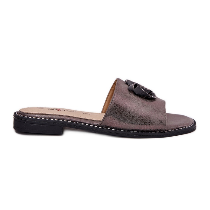 S.Barski Lapos sarkú női papucs dekoratív KV51-007 grafit részletekkel ezüst