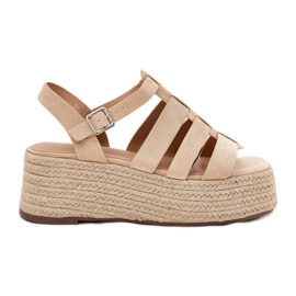 Női szandál csíkokkal és zsinór bézs