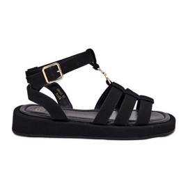 Női szandál a platformon, arany részletekkel fekete