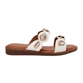 Női papucs flopok arany csapokkal fehér