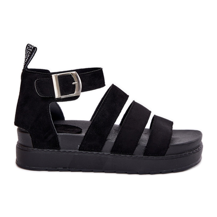 Női szandál a platformon fekete csíkokkal