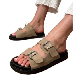 Zöld papucskarapcsák csíkokkal bézs