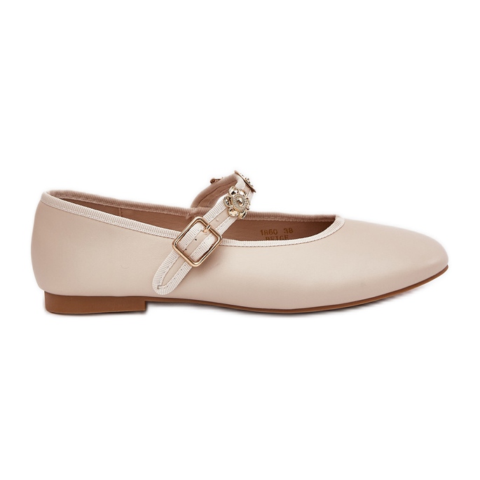 Női balerinák övvel és arany csapokkal bézs