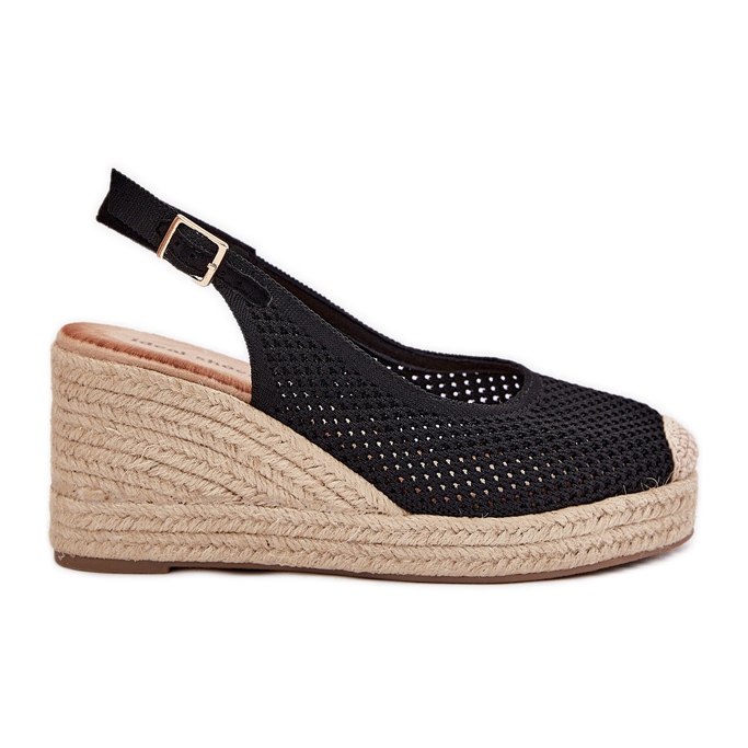 Női szandál ékhez fekete zsinórral