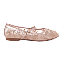 Mesh balerinák hímzéssel és bézs dekorációval