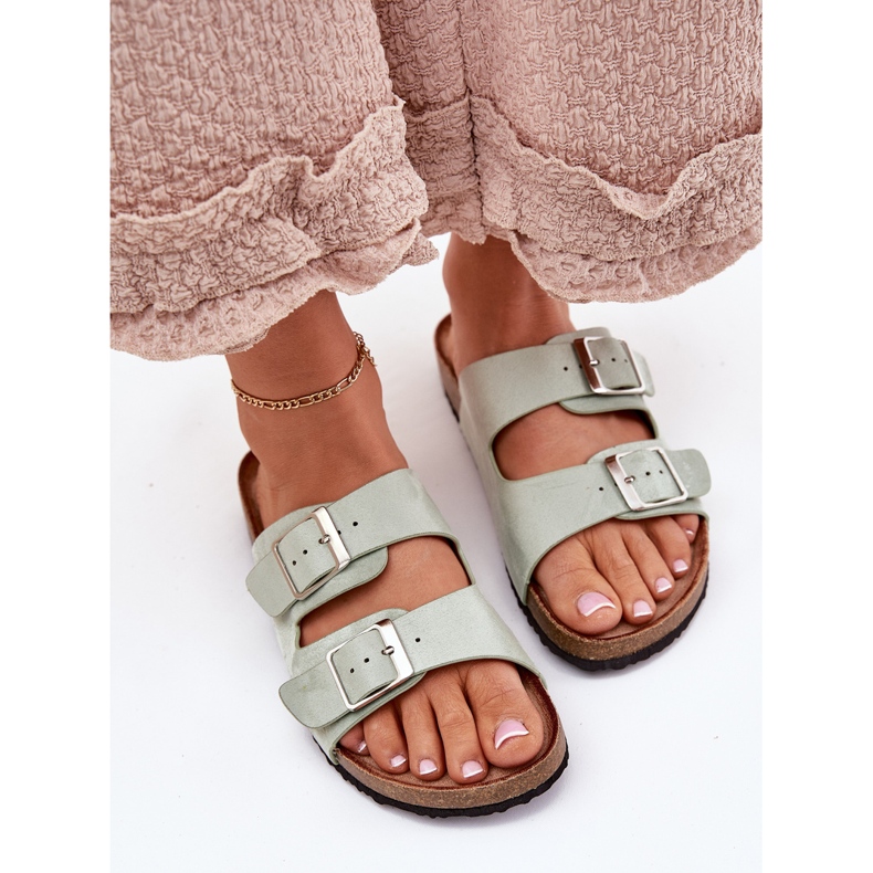 Női papucs flopok a parafa platformon menta bilincsek zöld Női papucs flopok a parafa platformon menta bilincsek zöld