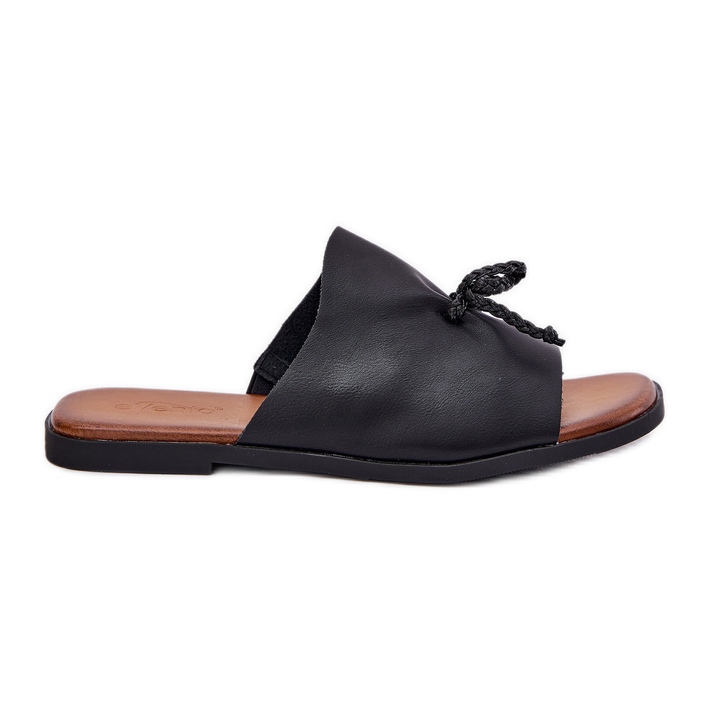 EVento Lapos fásztás női papucs dekoratív nyakkendővel fekete