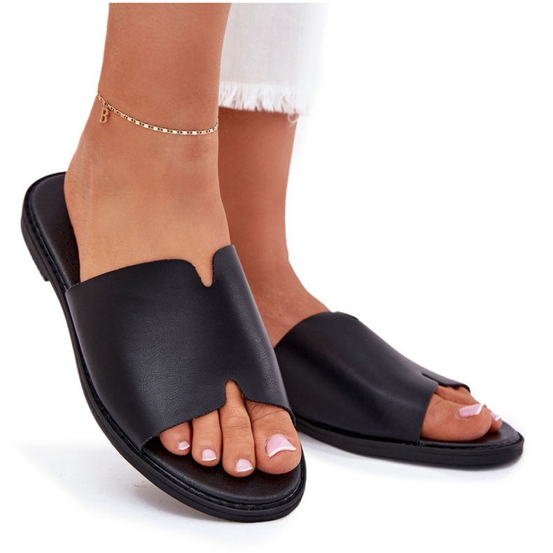 EVento Női flip flop flopok lapos bőrű bőrrel fekete