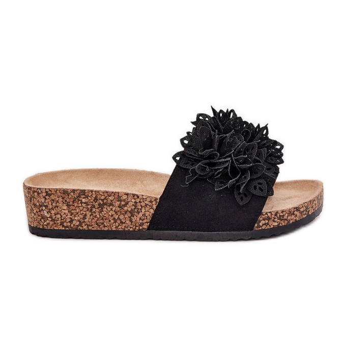 A női papucs flopok a parafa platformon fekete