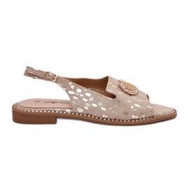 S.Barski Bőr szandál lapos sarkú díszítéssel aranysárga