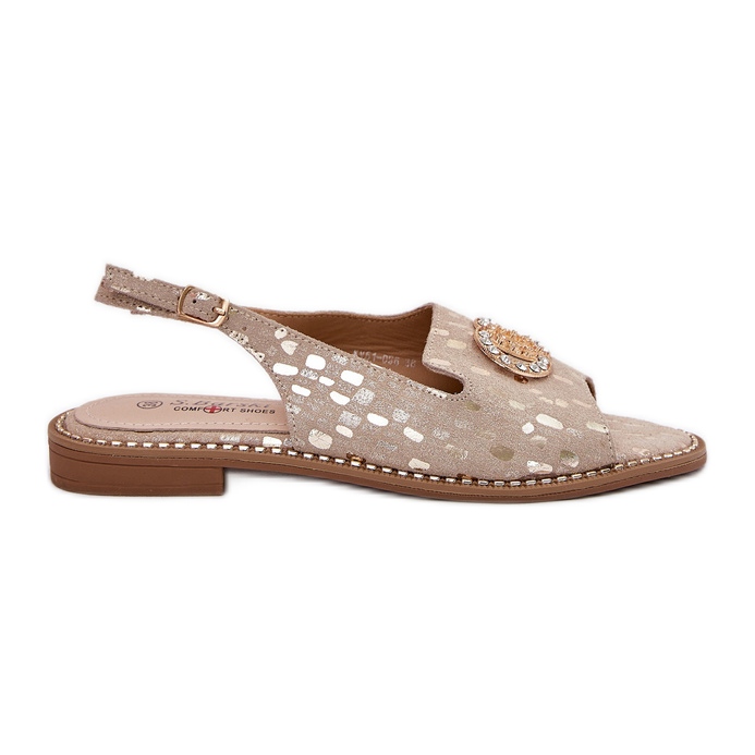 S.Barski Bőr szandál lapos sarkú díszítéssel aranysárga