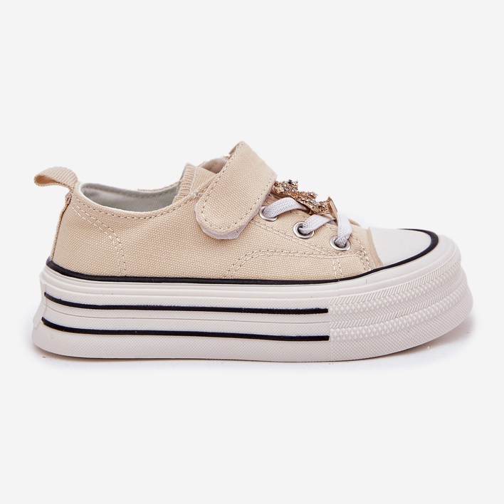 Lányok cipője arany pin bézs medvével