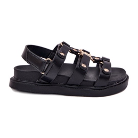 Lányok szandálja arany részletes fekete Lányok szandálja arany részletes fekete