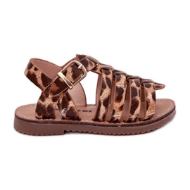 Gyerekek szandál öko bőr leopárdnyomással barna