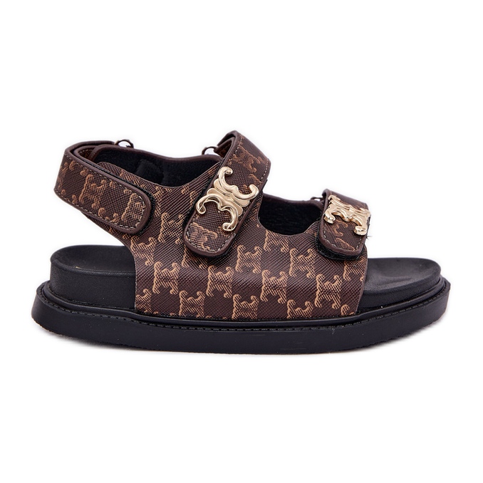 Gyerek tépőzáras szandál arany részletekkel barna