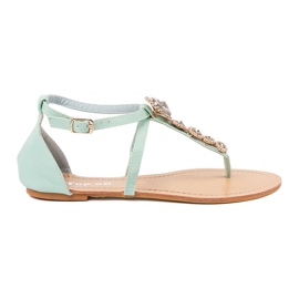 Cirkonokkal díszített zöld szandál