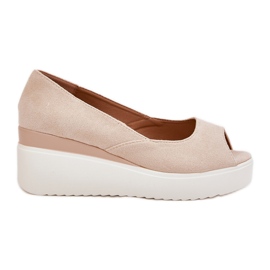 Női szandál egy ékhez öko velúr light bézs