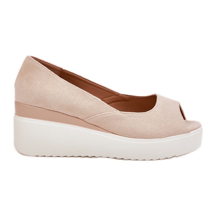 Női szandál egy ékhez öko velúr light bézs