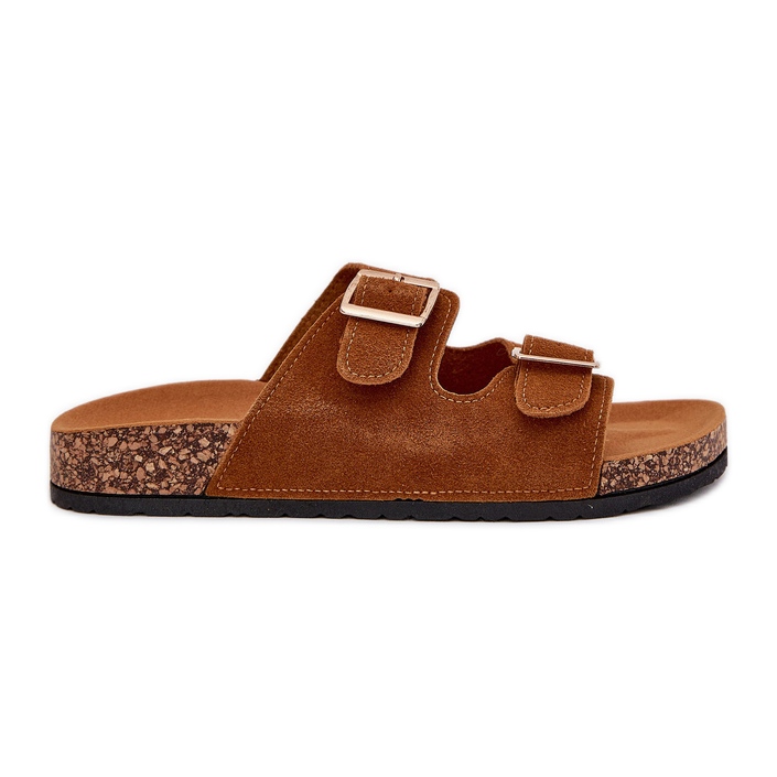 Boto Női papucs arany bilincsekkel és teves luner varrás barna