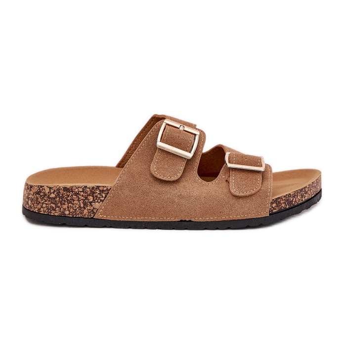 Boto Női papucs arany bilincsekkel és világosbarna luner