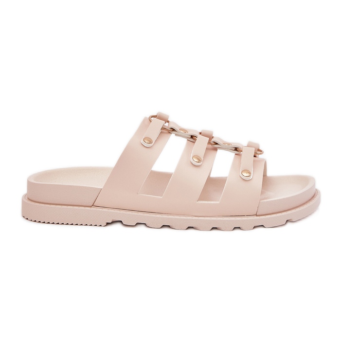 Boto Női papucs csíkokkal, fényes bézs pasiriela