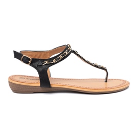 Shelvt Szandál dekoratív láncú lapos fekete