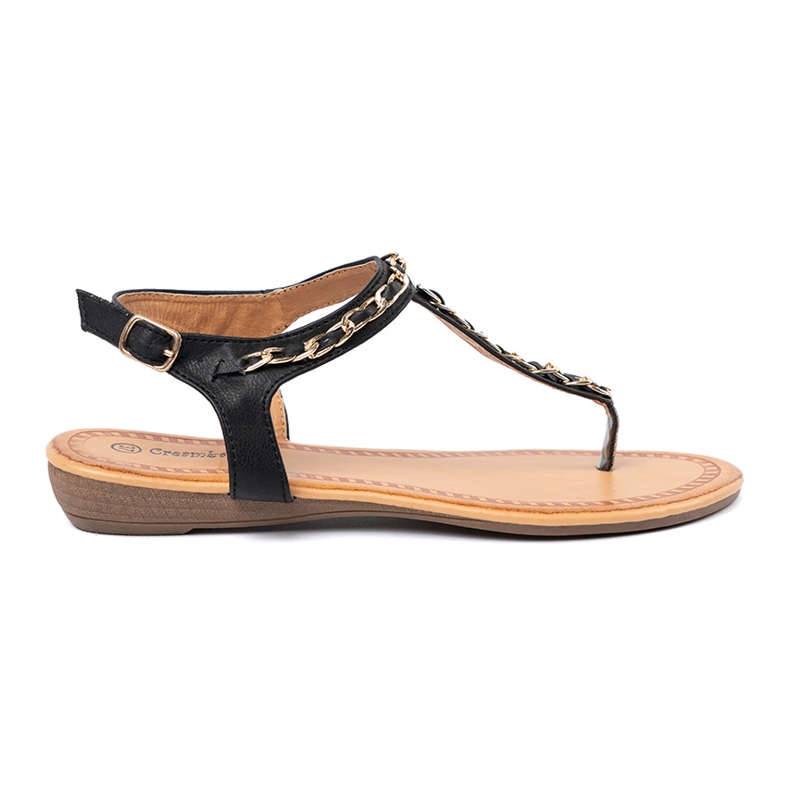 Shelvt Szandál dekoratív láncú lapos fekete