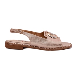 Elegáns női szandál lapos sarkú dekorációval S.Barski KV51-003 PINK GOLD aranysárga