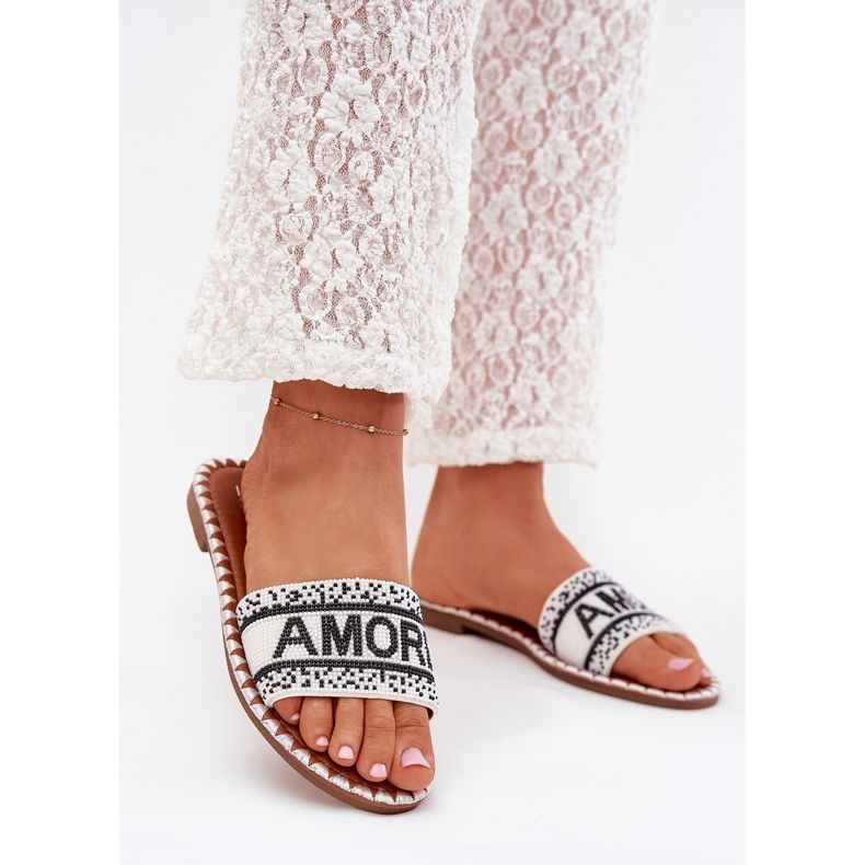 Boto Lapos, rágcsált női papucs Avelina Avelina dekorációval fehér