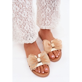 Boto Lapos, feeding női papucs tüll íj arany taniával aranysárga