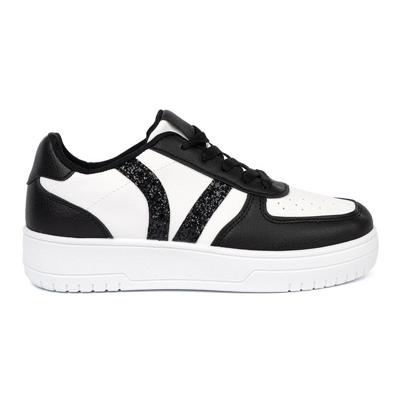 Shelvt Stílusos fekete -fehér cipők csillogó betétekkel