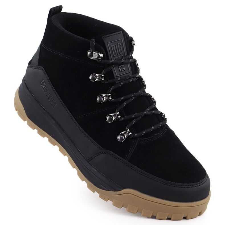 Big Star Férfi bőr túrázó csizma, nem szigetelt fekete nagy csillag SS174265