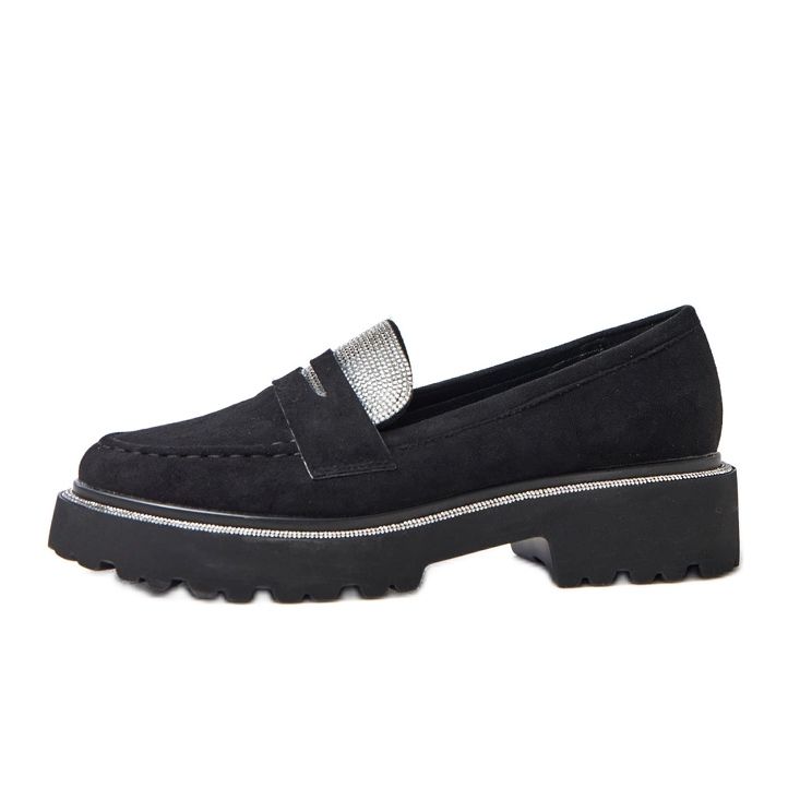 Fekete ekozamszu mokaszinok köbös cirkóniummal díszítve Klooren