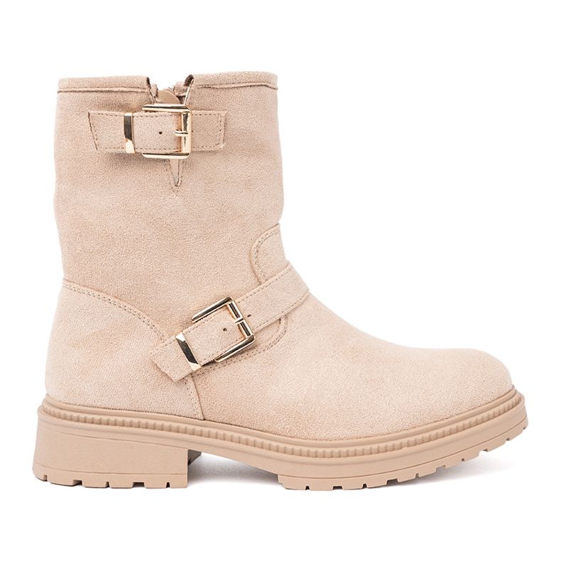 Shelvt Elegáns Jsnobeżowe csizma dekoratív csatokkal